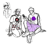  2021 clothingswap crossdressing dave_strider dersecest fullres glasses_added grayscale highlight_color incest kneeling no_glasses ravedose redrom rose_lalonde shipping sitting sketch starter_outfit 