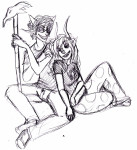  artist_needed blind_rage dragonhead_cane gamzee_makara grayscale head_on_shoulder redrom rule63 shipping sketch source_needed sourcing_attempted terezi_pyrope 