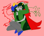  dragon_cape kneeling myotishi near_kiss nepeta_leijon no_glasses redrom reverse_hug scratch_and_sniff shipping terezi_pyrope 