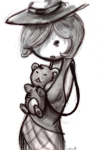 grayscale kompepperochu nervous_broad problem_sleuth_(adventure) solo sweat teddy_bear 