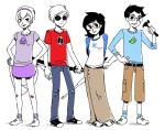  beta_kids blue_slime_ghost_shirt claw_hammer dave_strider hunting_rifle jade_harley john_egbert katana lexxy mauve_squiddle_shirt red_record_tee rose_lalonde source_needed sourcing_attempted starter_outfit 