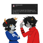  2025 6lah8lah aranea_serket arms_crossed blackrom dancestors dream_ghost fullres image_manipulation kankri_vantas shipping starter_outfit sufferer_necklace text weezerfanatic whistle 