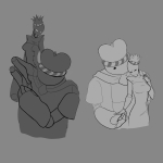 2018 beetleneedle bk black_king black_queen bq carrying crown fullres grayscale holding_hands naughty_tentacles queen&#039;s_dress redrom reverse_hug royal_flush shipping sketch white_king white_queen wk wq