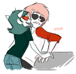  broken_source coolkids dave_strider holding_hands licking limited_palette pootles red_baseball_tee redrom shipping starter_outfit terezi_pyrope text 