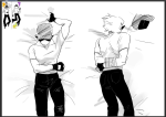  2025 art_program_in_frame body_pillow bondage bro c4rmy_hs fullres grayscale image_manipulation lineart lying monochrome no_hat sketch smuppets solo starter_outfit 