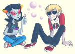  broken_source bromance coolkids dave_strider pootles red_baseball_tee sitting starter_outfit terezi_pyrope 