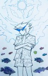 2024 arms_crossed clouds clowncarpal dirk_strider fashion fish fullres highlight_color lineart minecraft scars summer sun