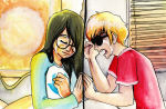  2010 bucketmouse crying dave_strider fanfic_art jade_harley red_record_tee sadstuck starter_outfit 