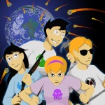  2011 beta_kids claw_hammer cover_art dave_strider earth hunting_rifle jade_harley john_egbert knitting_needles mauve_squiddle_shirt meteor red_pen rose_lalonde starter_outfit sword 