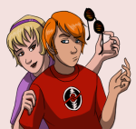  dave_strider mauve_squiddle_shirt no_glasses red_record_tee rose_lalonde siblings:daverose source_needed sourcing_attempted starter_outfit 