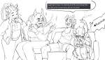  2021 alternate_hair au blush bronya_ursama chubstuck couch daraya_jonjet drug_use elwurd fullres grayscale hiveswap lineart musclestuck ri0tbreaker shipping sitting smoking text wanshi_adyata word_balloon 