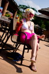  2013 beverage blackbanshee cosplay flowers fullres glasses_added kid_symbol real_life roxy_lalonde sitting solo summer swimsuit 