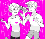 2013 alcohol beverage blush cocktail_glass cremena fullres highlight_color multiple_personas my_own_cloen redrom roxy_lalonde rule63 selfcest shipping starter_outfit text