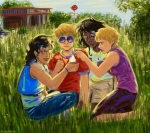 2025 alternate_hair barefoot beta_kids casual dave_strider fashion fullres hurlyburlytopsyturvy jade_harley john_egbert june_egbert rose_lalonde sitting trees 