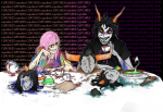  2011 beverage crossover decapitation dream_ghost equius_zahhak food fullres gamzee_makara honk humanized magedon my_little_pony nepeta_leijon ohgodwhat ponies scars sitting sober_gamzee sopor_pie starter_outfit tavros_nitram text 
