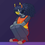  2024 alternate_hair body_modification fashion fullres illegal_vriska jaggy_lines kneeling solo telesticcoulromancer transtuck vriska_serket 