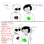  2025 comic crossover dave_strider fullres homestuck:_the_animated_pilot jaggy_lines john_egbert meowingmilk multiple_personas starter_outfit sweat text the_truth word_balloon 