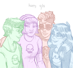  413 2017 alternate_hair alyykeavvylo arm_around_shoulder beta_kids dave_strider fullres jade_harley john_egbert rose_lalonde starter_outfit text 