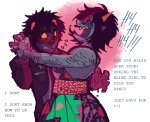 2025 adorabloodthirsty blush bootpoot dancing fashion fullres holding_hands karkat_vantas redrom shipping sweat terezi_pyrope text 